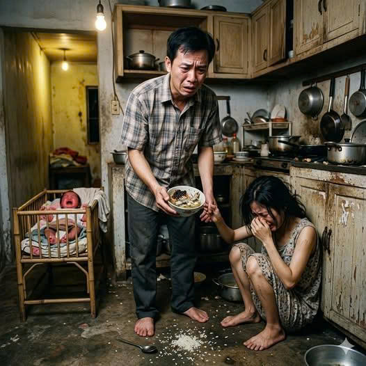 Chồng đưa 15 triệu /1 tháng cho mẹ chăm vợ đ.ẻ, về nhà đột xuất thấy vợ lén nuốt vội bát cơm thiu trộn với đầu cá, xương thừa