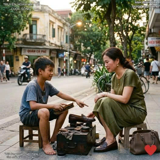 Người phụ nữ giàu có bị trầm cảm sau khi mất con thấy đứa trẻ đánh giày có đôi mắt giống con mình. Bà thuê cậu bé “dạy” mình cách đánh giày với giá tiền triệu mỗi giờ, thực chất là để có cớ trò chuyện và chăm sóc cậu. Sáng nào người ta cũng thấy bà nhà giàu ấy ngồi bệt xuống vỉa hè, trả cả triệu bạc chỉ để thằng bé đánh giày “dạy” mình cách cầm bàn chải, nhưng dường như thứ bà muốn học không phải là nghề mưu sinh này.